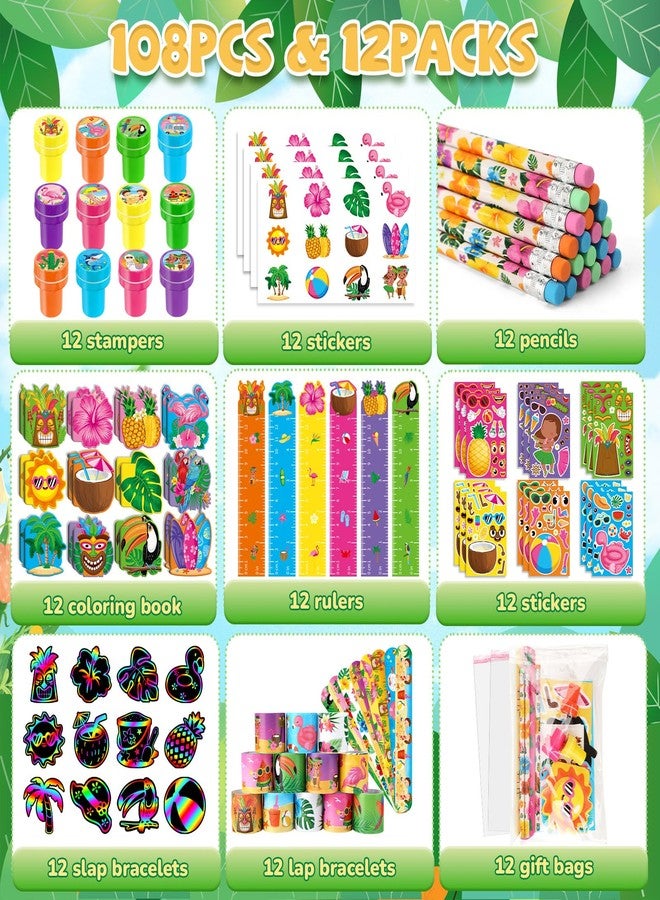 BenLouis 108Pcs Hawaiian Luau Party Favors Aloha Summer Tropical Tiki Theme School Stationery Set Bulk for Kids Beach Pool Birthday Party Goodie Bag Stuffers Classroom Gifts Rewards Pinata Filler - Image 2